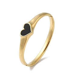 Черный Сердце 304 женские браслеты на шарнирах из нержавеющей стали с паве-ракушкой, реальный 18 k позолоченный, чёрные, 1/2 дюйм (1.4 см), внутренний диаметр: 2x2-3/8 дюйм (5x6 см)