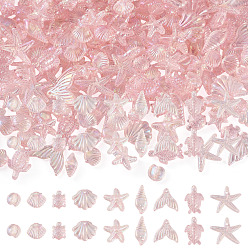 Pink 100g прозрачные акриловые бусины на тему океана, разнообразные, розовые, 10~20x5.5~23x2.5~9 мм, отверстие : 1.5~1.8 мм, о 254 шт / 100 г.