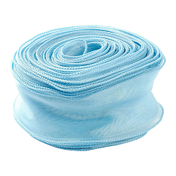 Bleu Ciel 1ruban d'organza pour sac, ruban en mousseline de soie transparente, pour l'emballage de colis, fabrication d'accessoires de pinces à cheveux, bleu ciel, 2-1/8 pouces (55 mm), environ 37.18 yards (34m)/ensemble