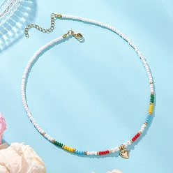 Красный День святого Валентина 304 Подвеска в форме сердца из нержавеющей стали, ожерелье из бисера со стеклянными бусинами для женщин, золотые, красные, 15.75 дюйм (40 см)