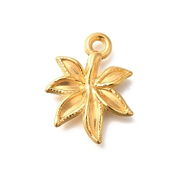 Настоящее золото 18K Ионное покрытие (ip) 304 подвески из нержавеющей стали, очарование листа, реальный 18 k позолоченный, 22.5x18x3 мм, отверстие : 2.2 мм