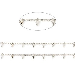 Лабрадорита Граненые цепочки из натурального лабрадорита ручной работы, латунь бордюр цепи, пайки, с катушкой, Реальная платина, 3x1.8x0.8 мм, бусины : 6x3 мм, около 32.8 футов (10 м) / рулон