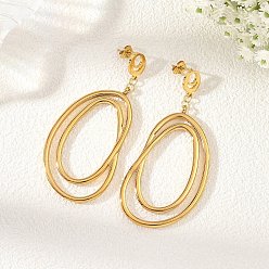 Golden 304 Stainless Steel Stud Dangle Earrings, Oval, Golden, 70x31mm