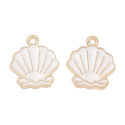 White Alloy Enamel Pendants, Shell Shapes Charms, Golden, White, 18x16x1mm, Hole: 1.6mm