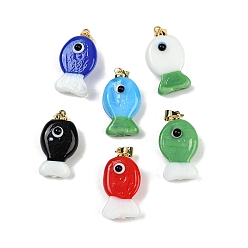 (52) Непрозрачная лаванда Подвески лэмпворк ручной работы, рыбы прелести, с реечной накладкой из латуни с золотистым напылением, долговечный, разноцветные, 23~23.5x12~13x8~10 мм, отверстие : 4.4x3.8 мм