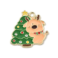 Arbre de Noël Noël pendentifs émail en alliage, charmes de cerf, or, charmes d'arbre de noël, 24.5x24x1mm, Trou: 2mm