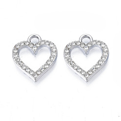 White Opal Alloy Charms, with Rhinestone, Cadmium Free & Lead Free, Heart, White Opal, 17x15x2mm, Hole: 2.5mm