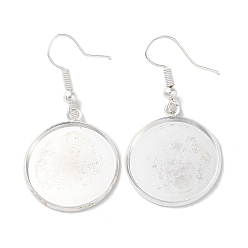 Серебро Железные крючки для сережек с покрытием стойки, с пустыми круглыми подносами, плоско-круглые, серебряные, 42.5 мм, штифты : 0.7 мм