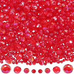 Красный 1000 шт. 4 стили гальванических стеклянных бусин, с покрытием AB цвета, граненые, рондель, красные, 2.9~8x2~6 мм, отверстие : 0.4~1 мм