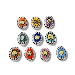 (52) Непрозрачная лаванда Фарфоровые бусины ручной работы, пастельный фарфор, овальные с цветком, разноцветные, 19x14~16x5~6 мм, отверстие : 1.2 мм