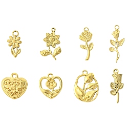 Настоящее золото 18K 8 шт 8 стили 304 подвески из нержавеющей стали, цветочный шарм, реальный 18 k позолоченный, 18~28x9~17x1.5~2 мм, отверстие : 1.2~2 мм, 1 шт / стиль
