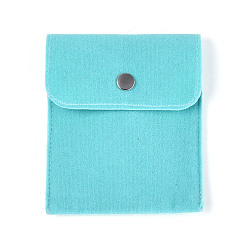 Голубой Двусторонние бархатные прямоугольные мешочки для украшений: сережек, колец, браслетов, ожерелий., с латунной кнопкой, голубой, 10.5x8.8x0.5 см