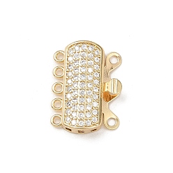 Rectangle Латунные застежки из прозрачного кубического циркония с микропаве, многожильные застежки, без свинца и без кадмия, долговечный, стойки покрытие, реальный 18 k позолоченный, прямоугольные, 19x14x5 мм, отверстие : 1.2 мм