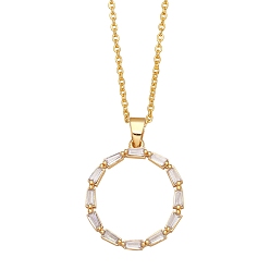 Letter O Unisex Brass Micro Pave Clear Cubic Zirconia Pendant Necklaces with Cable Chain, Letter, Letter O, 17.72 inch(45cm)
