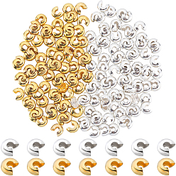 Золотой & Серебряный 200шт. 2 цвета латунные обжимные бусины крышки, круглые, золотой и серебряный, 4 мм, отверстие : 1.5 мм