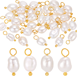 Золотой 30 шт. Подвески из натурального культивированного пресноводного жемчуга., с латунной фурнитурой , золотые, 12.5 мм, отверстие : 2.3 мм