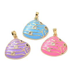 (52) Непрозрачная лаванда Латунные микро проложить кубического циркония подвески, с эмалью, подвески в форме ракушек, золотые, разноцветные, 20.5x22x4 мм, отверстие : 5x3 мм