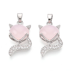 Платина Латунные микро проложить кубического циркония подвески, без кадмия, без никеля и без свинца, cmолой, лиса, платина, 22x13.5x6.5 мм, отверстие : 4.5x2.5 мм