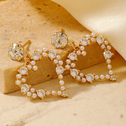 Золотой Французский романтический стиль модные латунные серьги-гвоздики в форме сердца со стразами, золотые