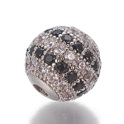 Платина Латунные шарики циркония кубической, круглые, чёрные, платина, 10x9.5 мм, отверстие : 2.5 мм