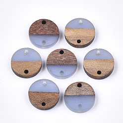 Васильковый Соединители из смолы и ореха, плоско-круглые, васильковый, 15~15.5x3~4 мм, отверстие : 1.8 мм