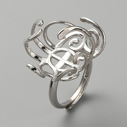 Платина Компоненты регулируется латунные кольца, настройки кольца с цветочным узором для драгоценного камня, жемчужина, платина, внутренний диаметр: 17 мм