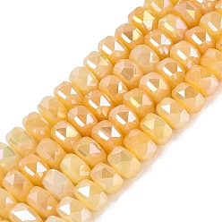 Gold Electroplate Crackle Imitation Jade Glass Beads Strands, Rondelle, Dyed, AB Color Plated, Faceted, Gold, 8x5mm, Hole: 1~1.2mm, about 33~35pcs/strand, 6.69~7.28 inch(17~18.5cm)