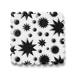 Black Opaque Acrylic Pendants, for DIY Earring Accessories, Square with Sun, Black, 29.5x29.5x2mm, Hole: 1.4mm