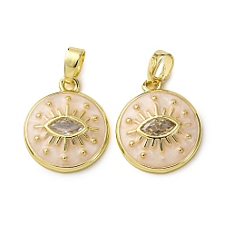 Бланшированный Миндаль Латунные микро проложить кубического циркония подвески, с эмалью, плоские круглые подвески и подвески в виде конского глаза, реальный 18 k позолоченный, бланшированный миндаль, 16.5x14x3 мм, отверстие : 4x2.5 мм