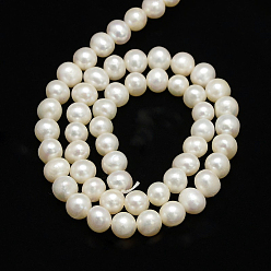 Creamy White Natural Cultured Freshwater Pearl Beads Strands, Potato, Creamy White, 7~8mm, Hole: 0.8mm, about 47pcs/strand, 14.17~14.49 inch(36~36.8cm)