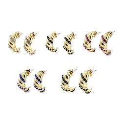 Mixed Color Glass Stud Earrings, Golden 304 Stainless Steel Earrings, Mixed Color, 20.5x8.5mm