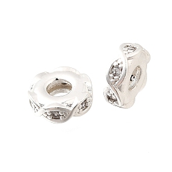 Серебро Латунные микропаве из прозрачного кубического циркония, стойки покрытие, долговечный, без свинца и без кадмия, плоско-круглые, серебряные, 5.5x1.5 мм, отверстие : 2 мм