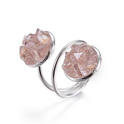 Pink Electroplate Glass Cuff Rings, Open Rings, with Iron and Cardboard Ring Boxes, Pink, Size 7, 17mm