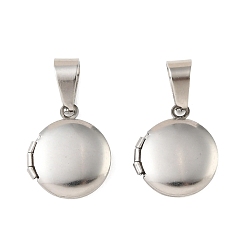 Нержавеющая Сталь Цвет 316 подвески из нержавеющей стали Locket, плоский круглый шарм, с 304 защелкой из нержавеющей стали на поручнях, цвет нержавеющей стали, 16x13.5x4 мм, отверстие : 6.5x4 мм, внутренний диаметр: 7.5 мм