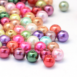 Mixed Color Baking Painted Pearlized Glass Pearl Round Bead Strands, Mixed Color, 4~5mm, Hole: 1mm, about 5820pcs/500g