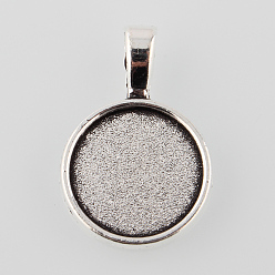 Античное Серебро Сплавочные сеттинги для кулона (кабошон), тибетский стиль, без кадмия и без свинца, чашки безель с краями, античное серебро, лоток : 16 мм, 28x19x2 мм, Отверстие : 3.5x7 мм , около 416 шт / 1000 г