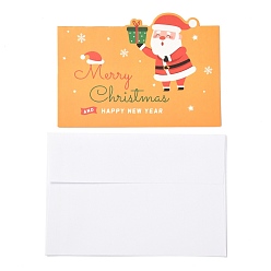 Santa Claus Christmas Theme Greeting Cards, with White Blank Envelopes, Xmas Gifts Cards, Dark Orange, Santa Claus Pattern, 100x140x0.3mm