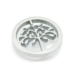 Нержавеющая Сталь Цвет Шкентели нержавеющей стали, лазерная резка, плоская круглая с подвеской дерево жизни, цвет нержавеющей стали, 13 мм