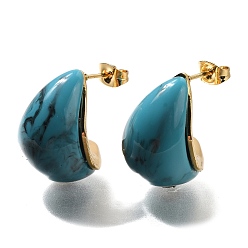 Бирюза Ионное покрытие (ip) 304 серьги-гвоздики из нержавеющей стали в форме капли, cmолой, золотые, бирюзовые, 20.5x15 мм