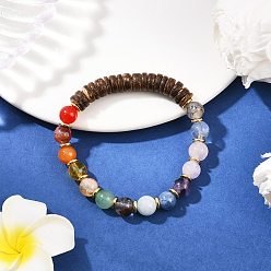 Смешанные камни Браслеты из натуральных смешанных круглых бусин из драгоценных камней для мужчин и женщин, с кокосовой бусиной-рондель, внутренний диаметр: 2-1/8 дюйм (5.5 см)