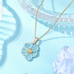 Золотой Небесно-голубой цветок 304 подвеска из нержавеющей стали с эмалью, цепочка-косуха для женщин, золотые, 15.59 дюйм (39.6 см)