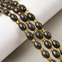 Пирит Природного пирита бисер нитей, с бисером, рис, 8x6 мм, отверстие : 1 мм, около 18 шт / нитка, 8.07'' (20.5 см)