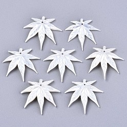 Seashell Color Autumn Theme Natural White Shell Mother of Pearl Shell Pendants, Carved, Maple Leaf, Seashell Color, 25~26x28~29x2.5mm, Hole: 1.2mm