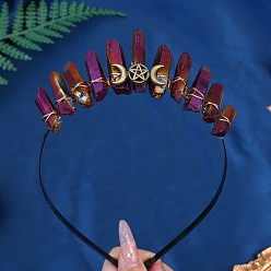 Античная Бронза Гальванизированные ободки для волос из натурального кварцевого кристалла, аксессуары для волос для женщин и девочек, античная бронза, 180x150x30 мм