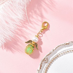 Лайм Подвески из светящегося акрила и стеклянных бусин ручной работы, Сплав с застежками когтя омара, ангел, желто-зеленые, 52 мм