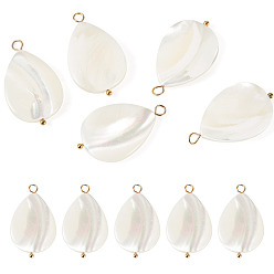 Real 18K Gold Plated 5Pcs Natural Shell Teardrop Pendants, with 304 Stainless Steel Loops, Seashell Color, Ion Plating(IP), Real 18K Gold Plated, 29~30x18~18.5x3.5~4.5mm, Hole: 1.6~2.5mm