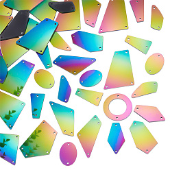 Разноцветный 2 сумки акриловые зеркальные пришитые стразы, аксессуары для одежды, многожильных ссылки, разнообразные, красочный, 16~36x8.5~29x1.5 мм, отверстие : 1.2 мм