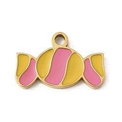 Настоящее золото 18K 304 из нержавеющей стали шармы эмали, ионное покрытие (ip), конфеты, реальный 18 k позолоченный, 8.5x13.5x1.5 мм, отверстие : 1.5 мм