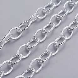 Silver Aluminum Cable Chains, Textured, Unwelded, Silver Color Plated, 20x14x3mm