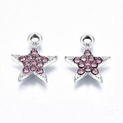 Роза Подвески из покрытого платиной сплава, со стразами, без кадмия и без свинца, звезда, роза, 14.5x12x2.5 мм, отверстие : 1.8 мм